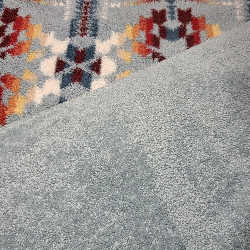 Pendleton Sherpa Fleece Throw Blanket Legend Lake Aqua Queen Reversible Aztec - Picture 2 of 6